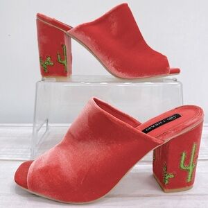 Velvet Cactus Block Heel Slides in Salmon Pink by I Heart from ModCloth